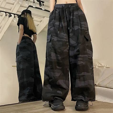 Deeptown Harajuku Fashion Camouflage Cargo Pants Women Hip Hop