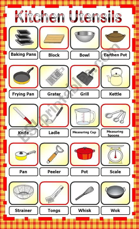 Kitchen Utensils Pictionary Esl Worksheet By Anna P