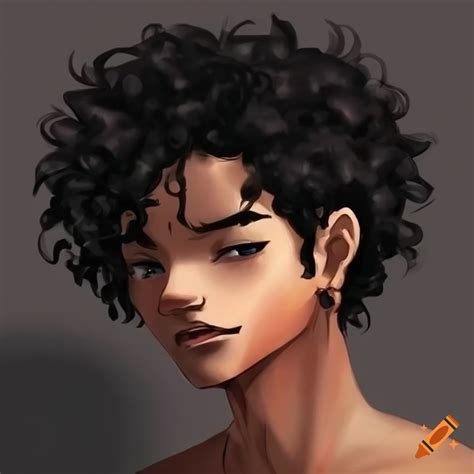 Japanese Anime Inspired Male Character With Dark Brown Skin Curly Hair And Creole Ring On Craiyon