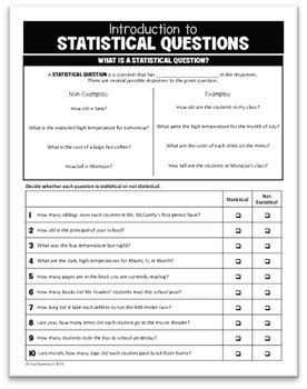 Introduction To Statistical Questions Binder Notes 6th Grade Math