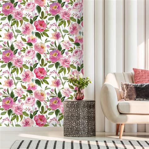 Veelike Watercolor Pink Peonies Floral Wallpaper Veelike