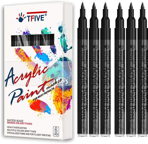 Buy Black Marker Paint Pens 6 Pack Acrylic Black Permanent Marker 0 7mm Extra Fine Tip Paint