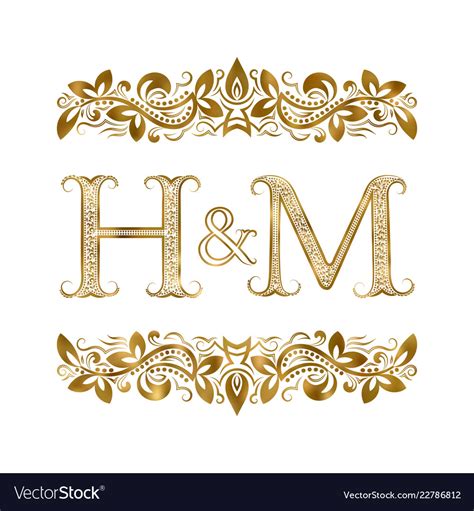 H And M Vintage Initials Logo Symbol Royalty Free Vector