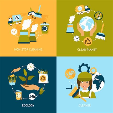 Conjunto De Iconos Planos De Ecolog A Vector Premium