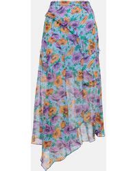 Veronica Beard Pixie Floral Stretch Silk High Low Midi Skirt In White