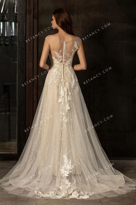 Illusion Cap Sleeve Sequinned Lace And Tulle Wedding Gown Betancy