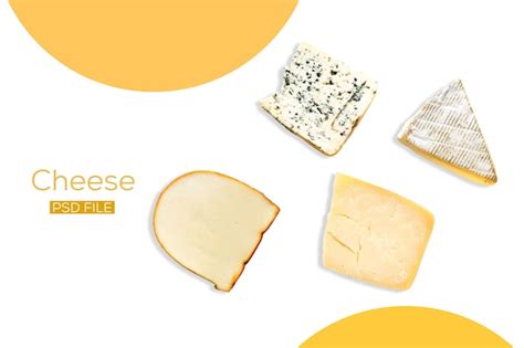 Premium Psd Psd Fresh Different Cheese Slices Isolated