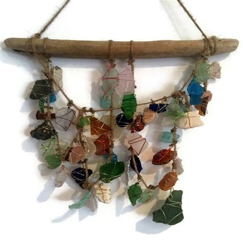 Beach Glass Wind Chime Sea Glass Suncatcher Whimsical Mobile Lake Erie Driftwood