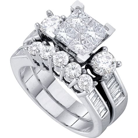 14kt White Gold Womens Princess Diamond Cluster Bridal Wedding