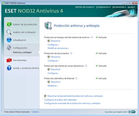 Configuración de la protección antivirus Nod32