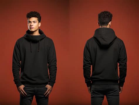 Front And Back View Of A Black Hoodie Mockup For Design Print Premium