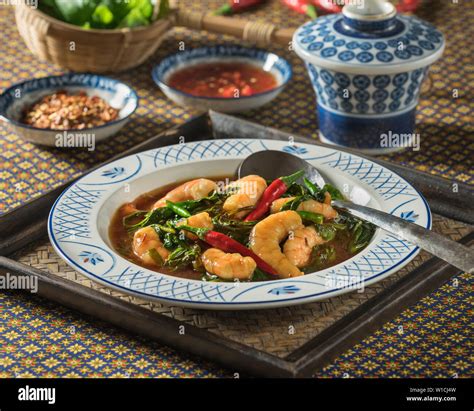 Pad Kra Pao Kung Thai Stir Fried Shrimp With Basil Thailand Food