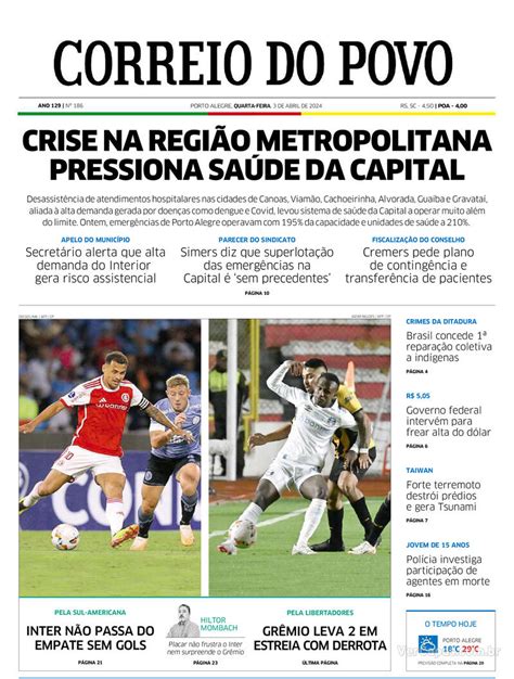 Capa Correio Do Povo Edi O Quarta De Abril De