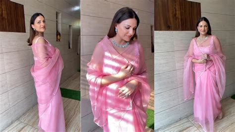 Punjabi Actress Himanshi Khurana Looks Divine Like Doll In Pink Saree