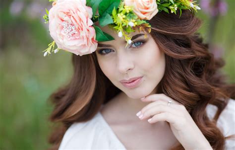 Wallpaper Summer Look Leaves Girl Flowers Nature Face Pose For