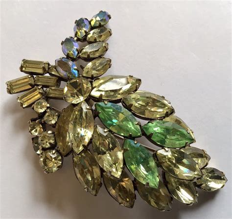 Vintage Regency Signed Green And Yellow Rhinestone Broo… Gem