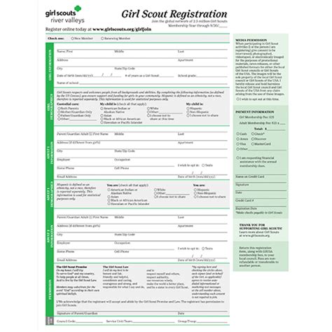 Girl Scout Registration Form Printable Forms Free Online