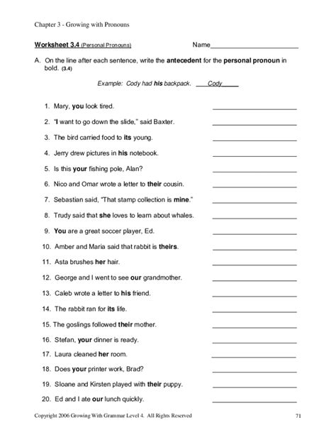 Fillable Online Pronoun Extra Practice Sheet Answer Key Fax Email Print