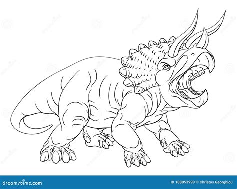 Página Do Livro De Colorir Caricaturas Do Dinossaur Triceratops