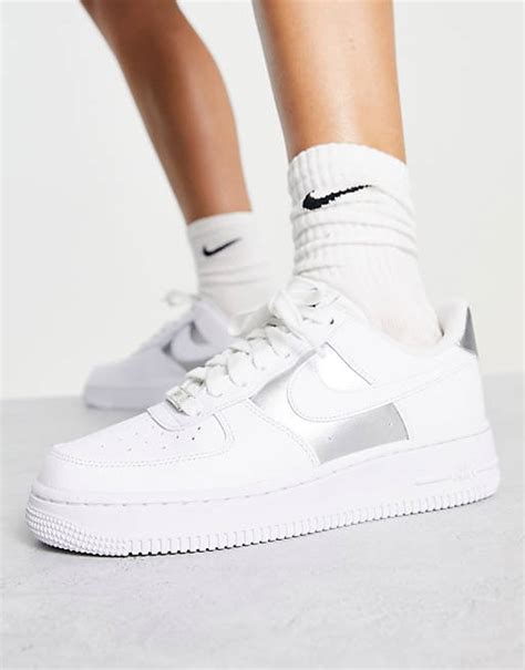 Nike Air Force 1 07 Trainers In White And Silver Asos