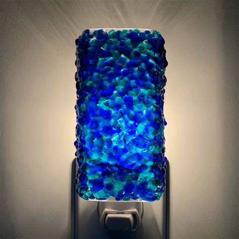 Glass Night Light Blue And Green Fused Glass Kitchen Bedroom Or Bathroom Lighting