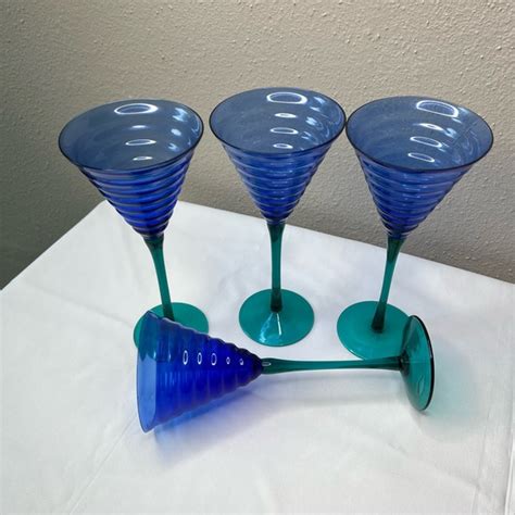 Pier 1 Dining Vintage Pier Ripple Wine Glasses Blue Bowlgreen Stem 4 In Lot 9 Tall Poshmark