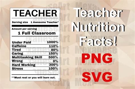 Teacher Nutrition Facts SVG PNG School Cricut Chips Etsy