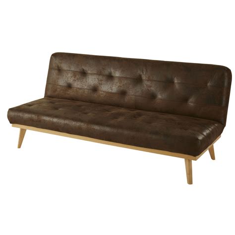 Brown 3 Seater Tufted Suede Sofa Bed Declik Maisons Du Monde