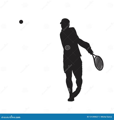 Tennis Player Hitting Ball Backhand Isolated Vector Silhouette Stock