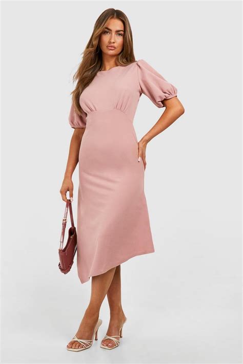 Puff Sleeve Ruffle Hem Midaxi Dress Boohoo Uk