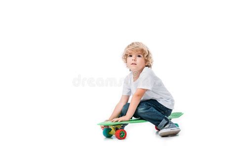 Adorable Boy Sitting On Skateboard Stock Image Image Of Sporty