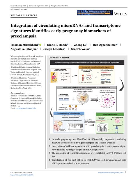 Pdf Integration Of Circulating Micrornas And Transcriptome Signatures