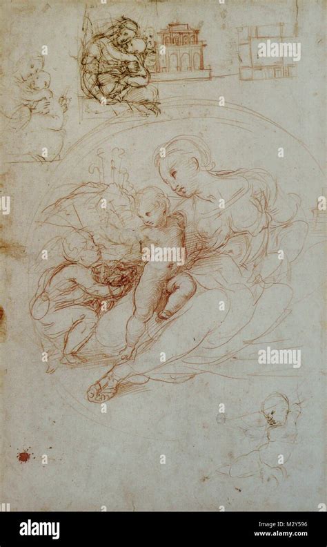 Raphael Sheet With Study For The Alba Madonna And Other Sketches Stock