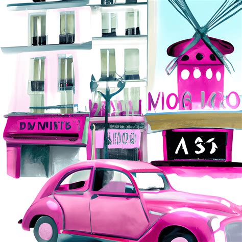 Pink Morris Minor Car At Moulin Rouge · Creative Fabrica