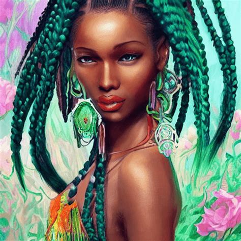 Beautiful Black Woman With Long Braids By Charlie Bowater · Creative Fabrica