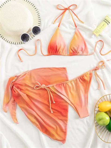 Shein Swim Vcay Ombre Bikini Set Halternek Triangle Bikini Top