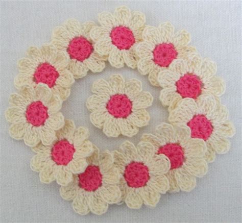 Pastel Crochet Flower Appliques Set Of Handmade Craft