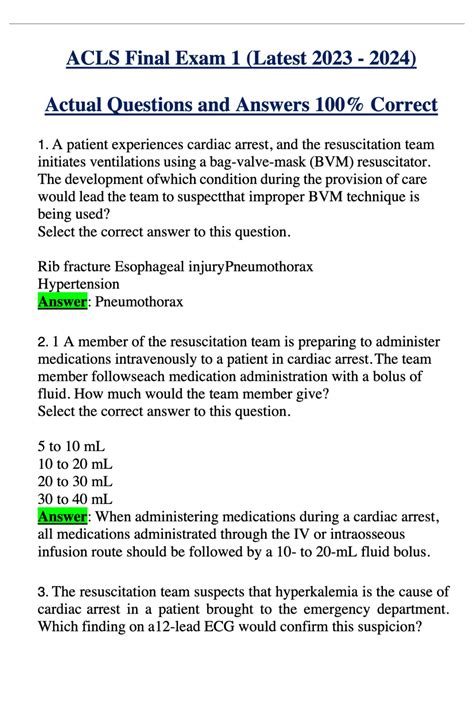 ACLS Final Exam 1 Latest 2023 2024 Actual Questions And Answers 100