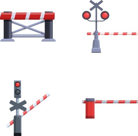 Train Barrier Icons Set Cartoon Open Royalty Free Vector
