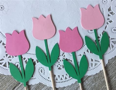 Spring Tulip Cupcake Toppers Easter Food Picks Mothers Day Etsy