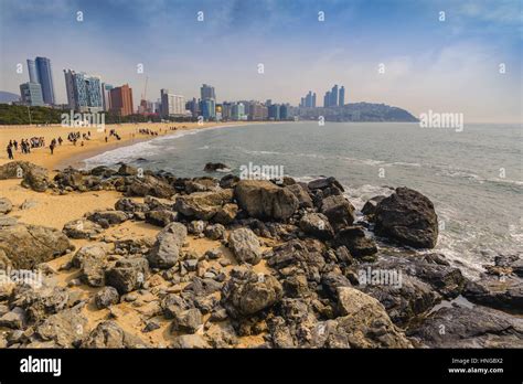 Haeundae beach and Busan city skyline, Busan, South Korea Stock Photo ...