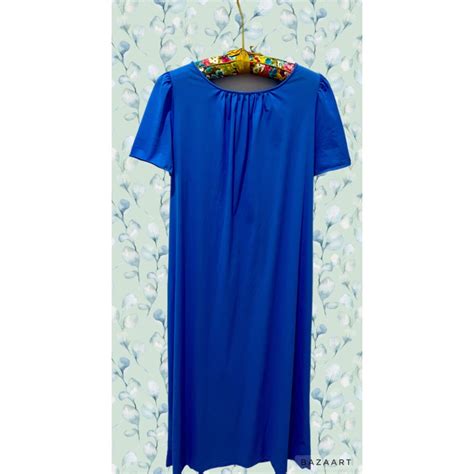 Vintage Royal Blue Shadowline Long Nightgown With Emb Gem