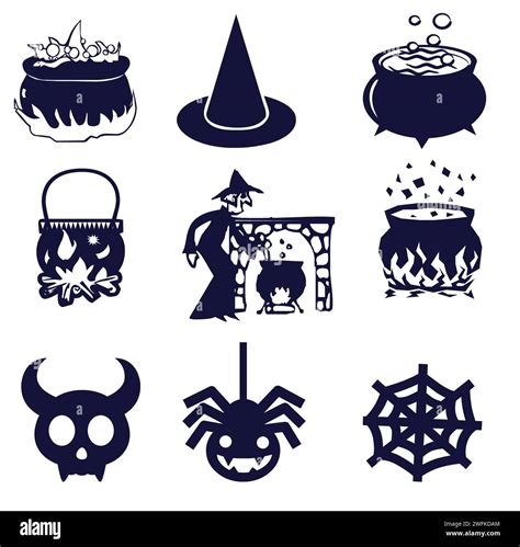 Halloween Witch Attributes Silhouette Set Stock Vector Image And Art Alamy