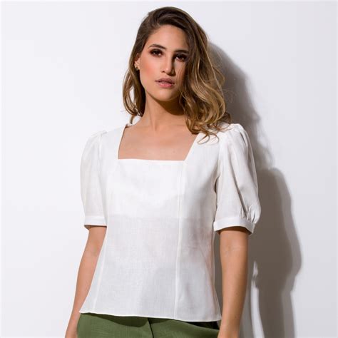 BLUSA MANGA BUFANTE PR 12610 16A1 Blusa Rosie Linho Manga Bufante