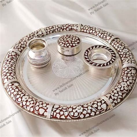 Modish Square Pure Silver Pooja Thali Set Beliram Silverware