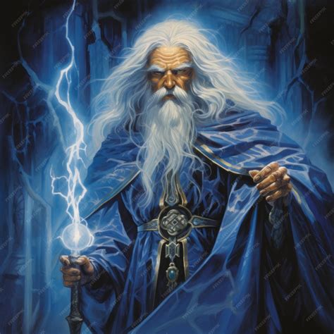 Premium Ai Image A Painting Of A Wizard Holding A Staff