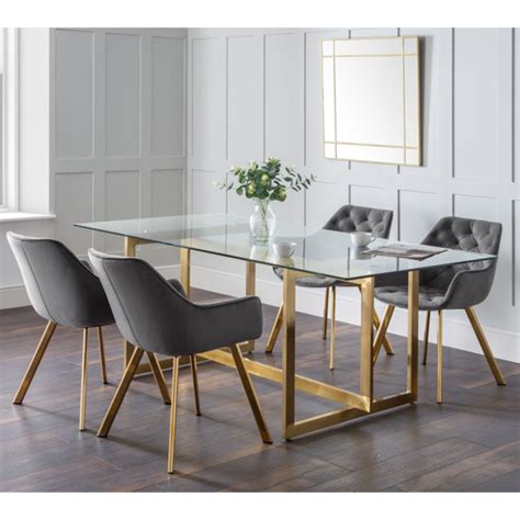 Koester Clear Glass Dining Table With 4 Lorenzo Grey Chairs Fif