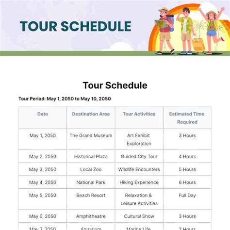 Free Tour Schedule Template Edit Online And Download