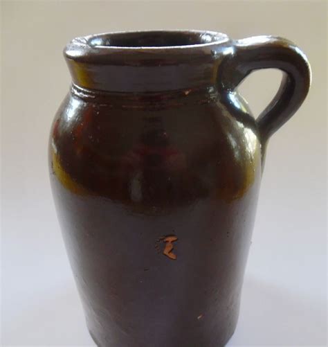 ANTIQUE STONEWARE JUG Crock Brown Pottery Salt Glaze Applied Handle