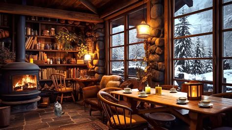 Smooth Jazz Music Cozy Winter Coffee Cabin Ambience With Warm